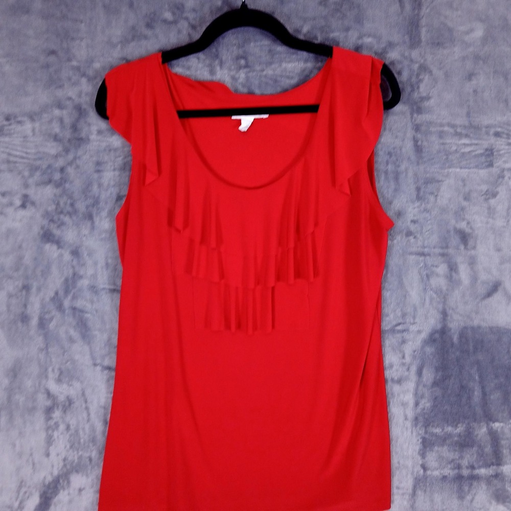 Claudia Richard Shirt Womens Large Red Ruffle Sleeveless Scoop Neck Stretch‎ Top